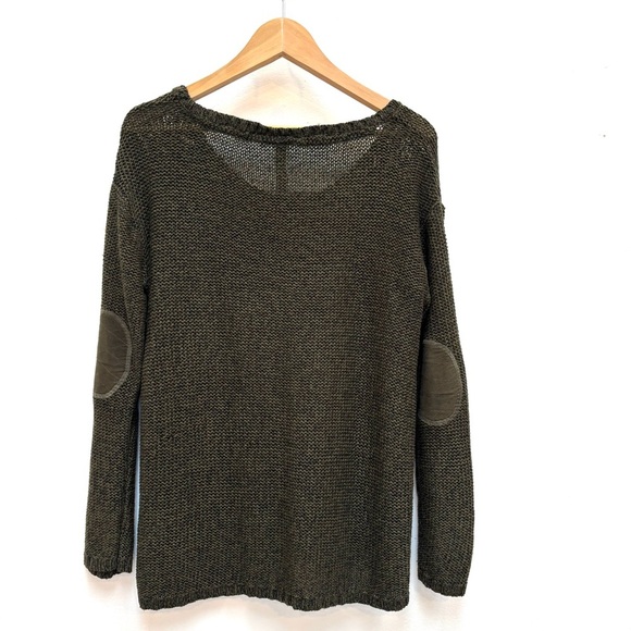 Lord & Taylor Design Lab Marled Knit Elbow Patch Sweater Academia Olive Green L - Picture 5 of 9